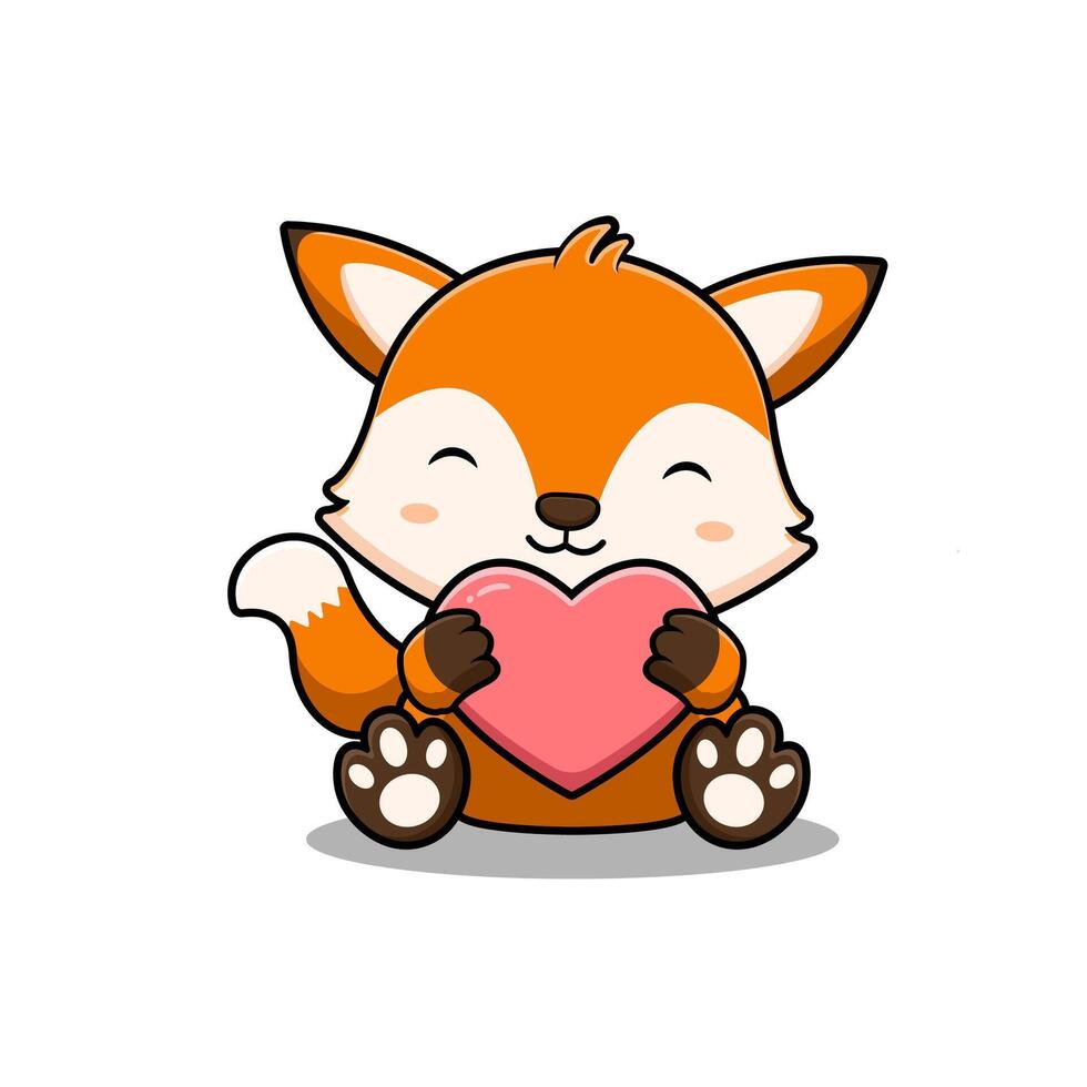 Cute Fox Hug Love Pillow Mascot Character Icon Illustration. Flat Cartoon Style Suitable for Web Landing Page, Banner, Sticker, Card vector