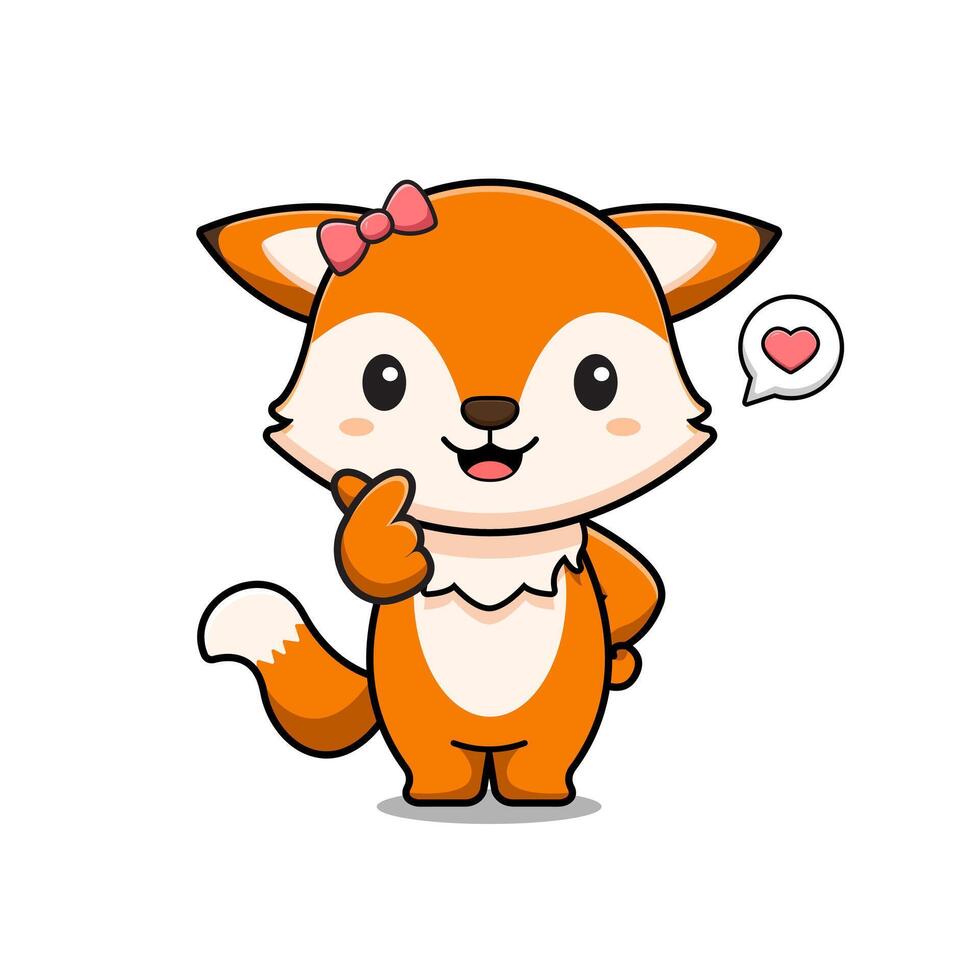 Cute Fox with Love Sign Mascot Character Icon Illustration. Flat Cartoon Style Suitable for Web Landing Page, Banner, Sticker, Card vector