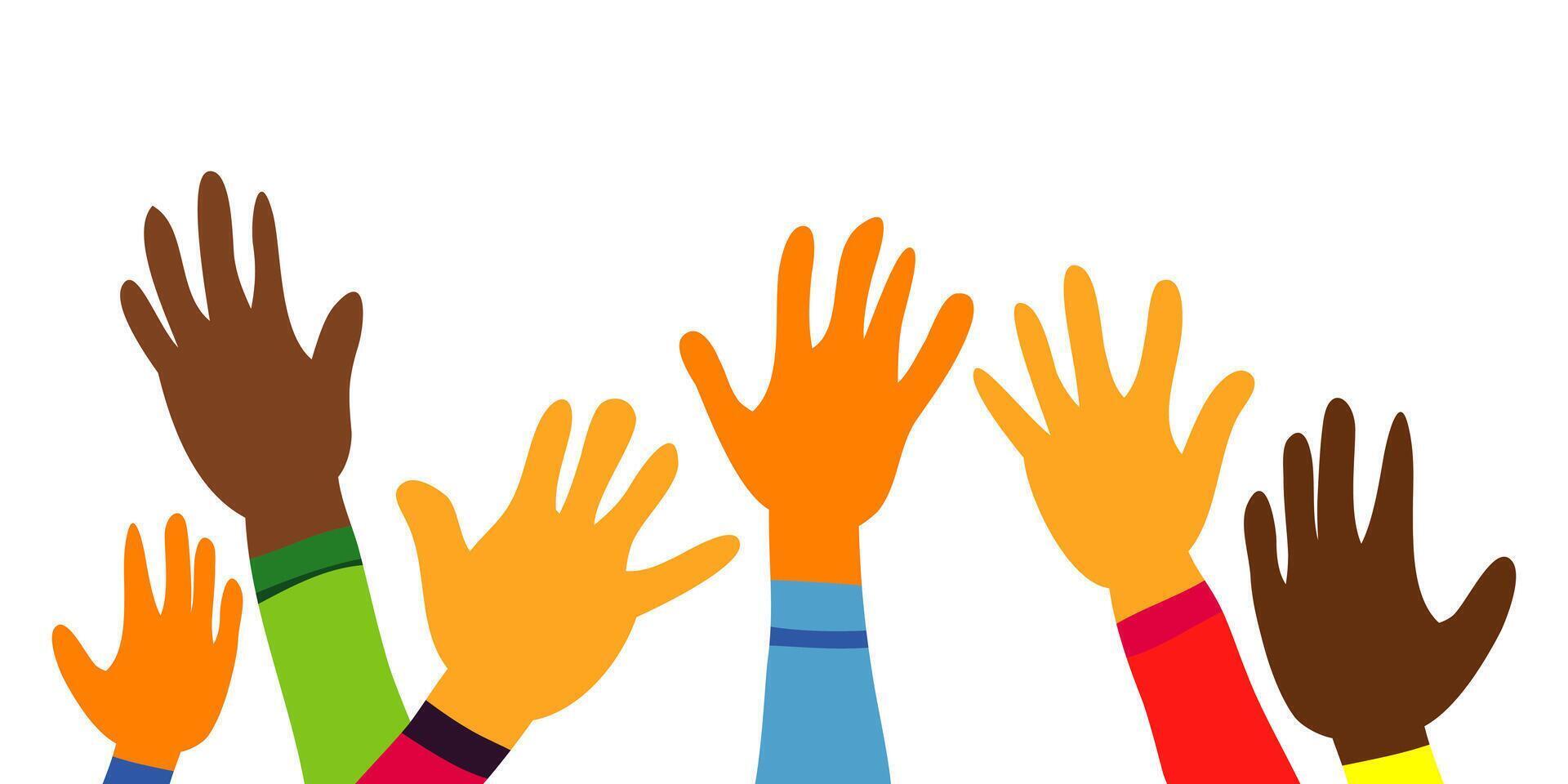 Doodle hands up clapping ovation, applause, Hands gesture on cartoon style with funny colors vector