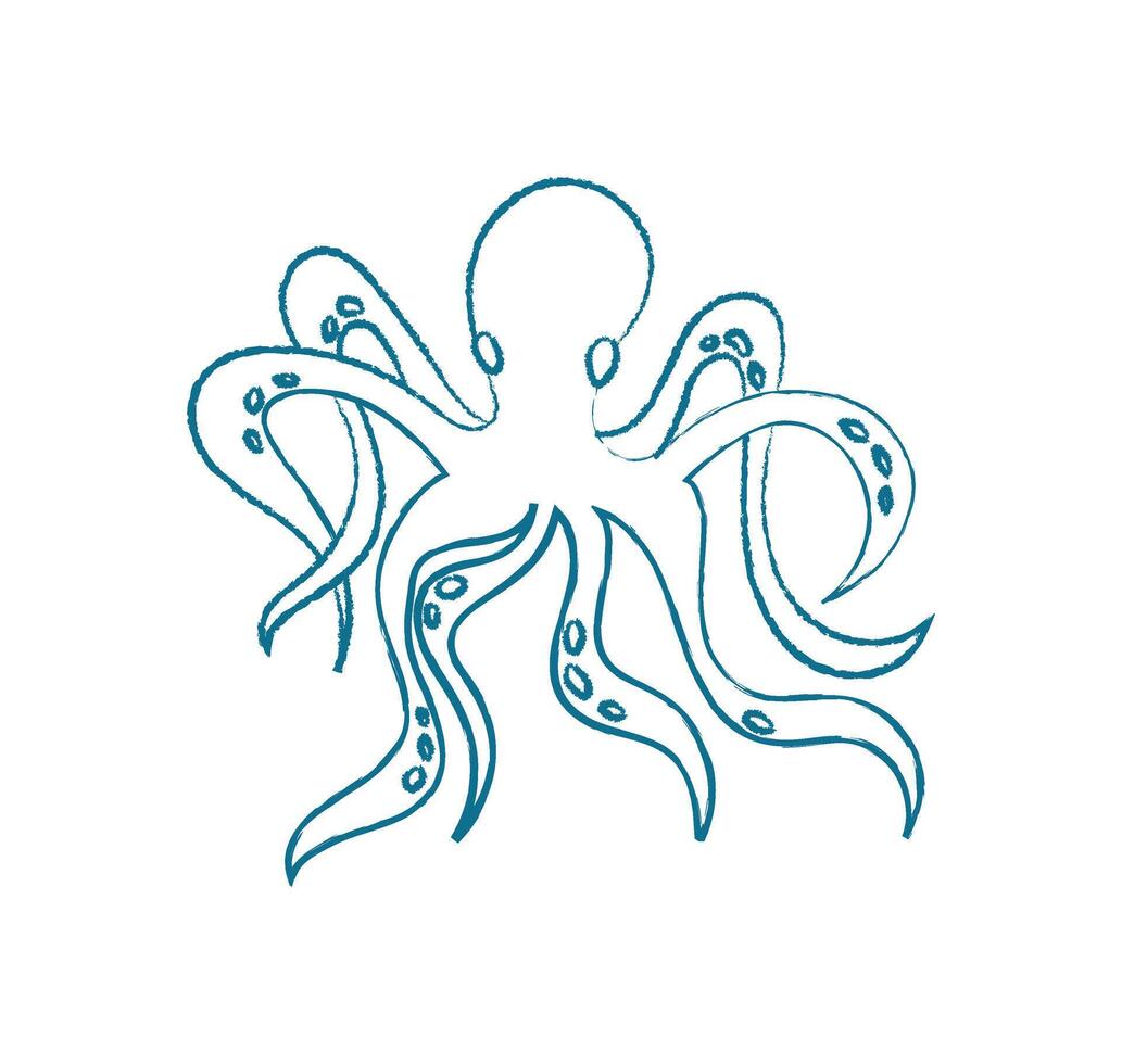 Chalk octopus silhouette. Crayon marine creature. Underwater context, doodle style, potential usage in educational material or ocean designs. vector