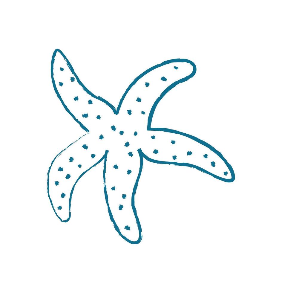 Starfish silhouette shape chalk style. Marine creature in an ocean context. Underwater life in a flat style, ideal for summer themes, educational materials, or aquarium decor. vector