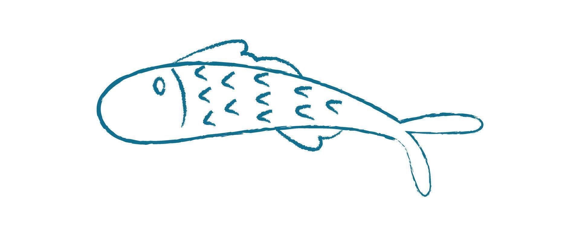 Aquatic fish silhouette doodle. Graphic representation of an ocean creature. Undersea life, flat design, suitable for aquatic projects. Chalk and crayon style vector