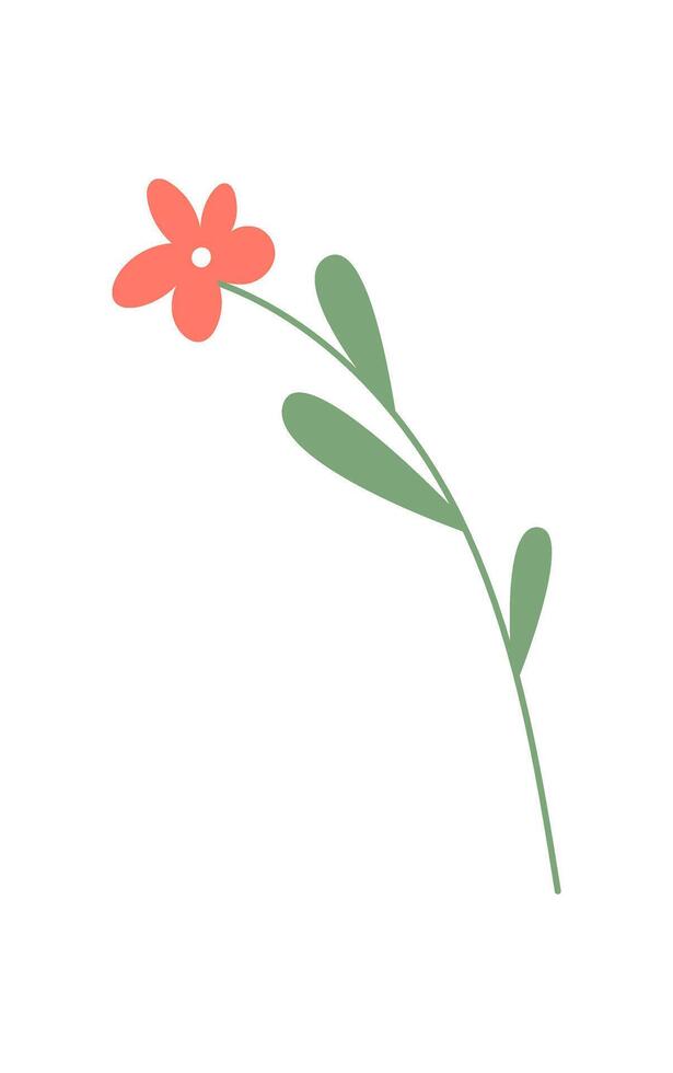A simple flat flower with green leaves. This illustration showcases a colorful blossom and plant design. Perfect for nature themes, art presentations, and decorative projects. vector