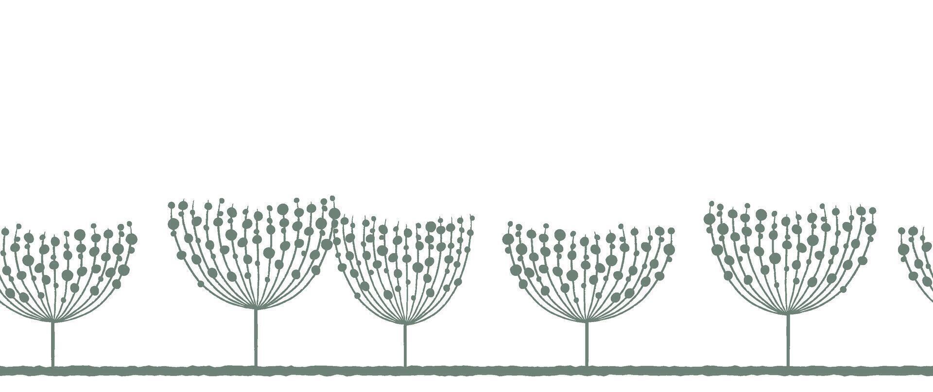 Stylized Seamless Row Of Trees Illustration Isolated On A White Background. vector