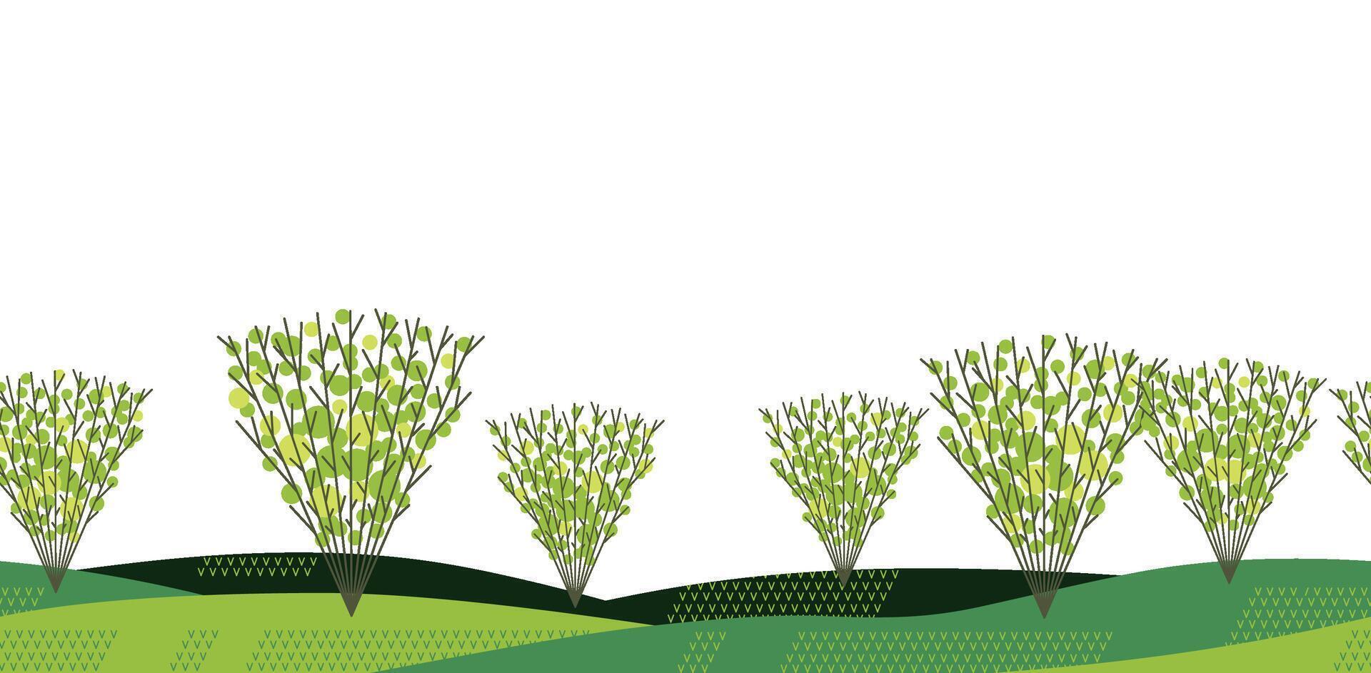 Seamless Artistic Style Hilly Forest Landscape Background Illustration. Horizontally Repeatable vector