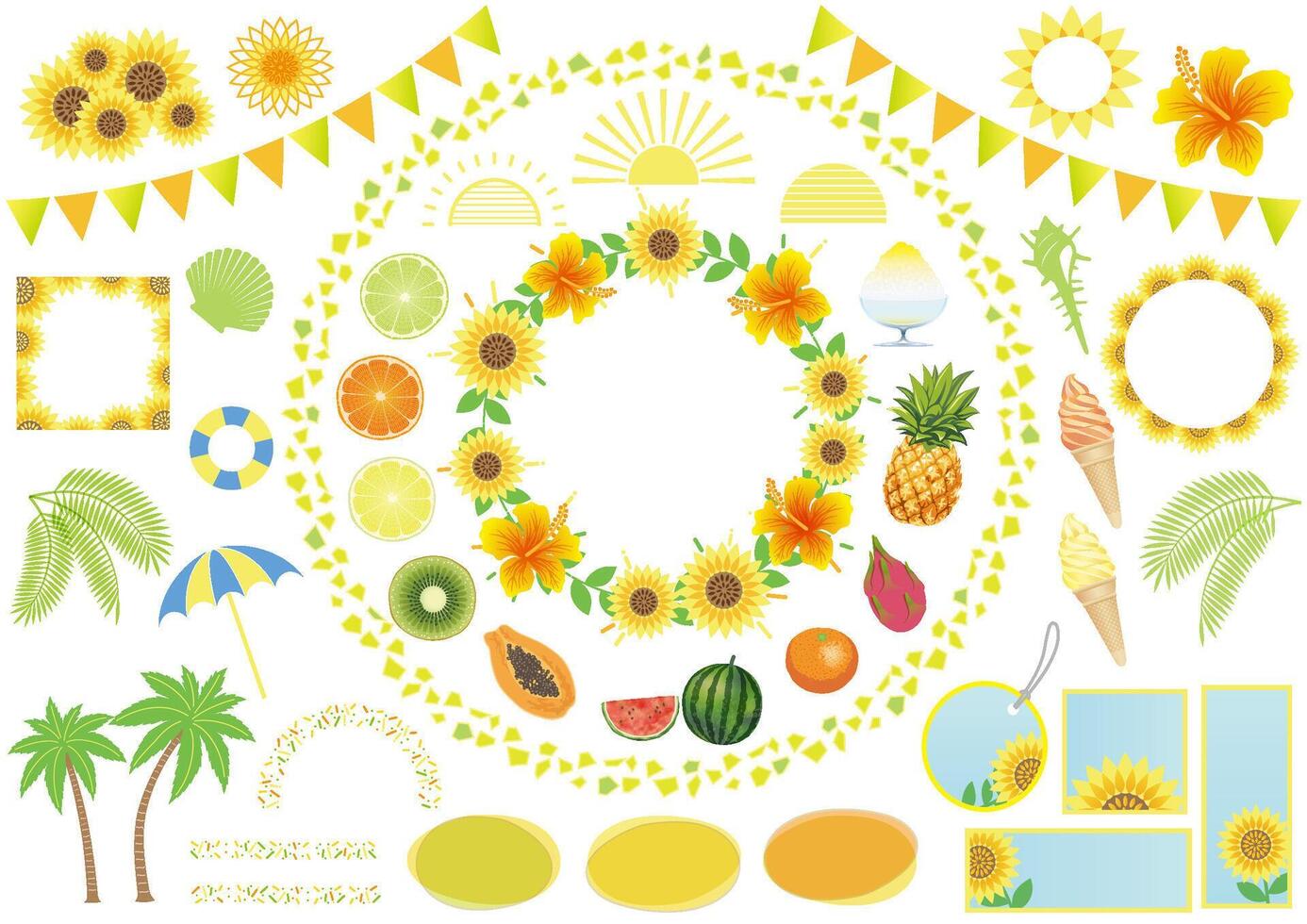 Colorful Summer Graphic Elements Set Isolated On A White Background. vector