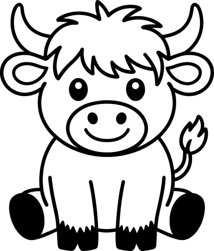 Cute Highland Cow Sitting Calmly vector