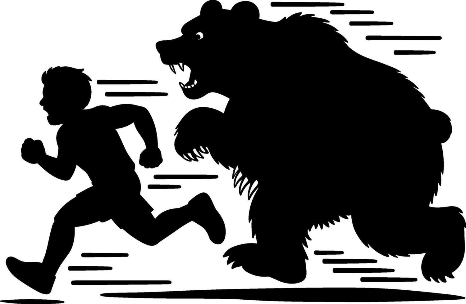 Funny Runner Chased by Bear Silhouette Illustration vector
