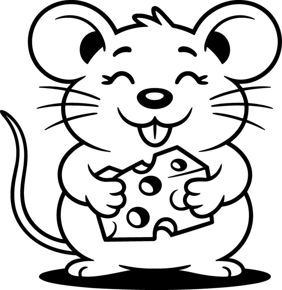 Cute Cartoon Mouse Standing Beside Cheese Wedge vector
