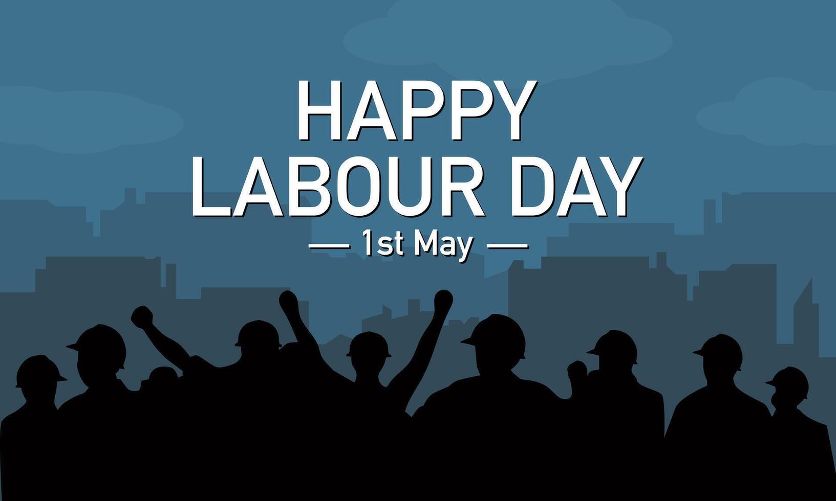 happy Labour day or international workers day illustration with silhouette of workers. vector