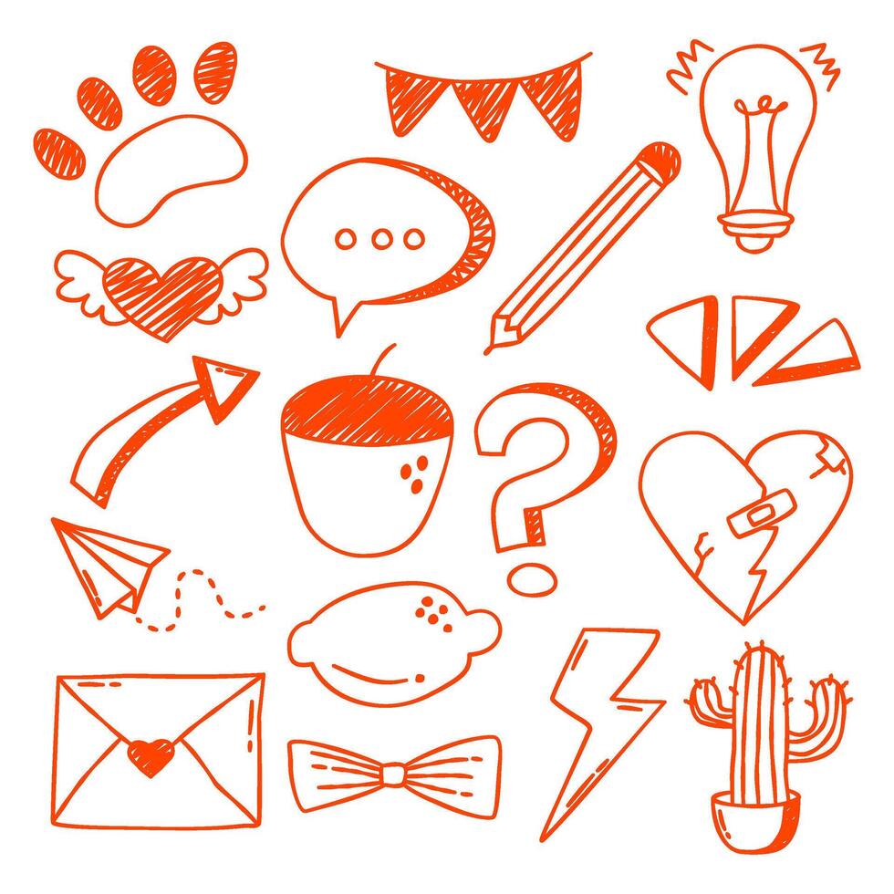 . Cute Doodle Handdrawn Set. Playful Handdrawn Doodle Collection. Happy Doodle Handdrawn Set vector