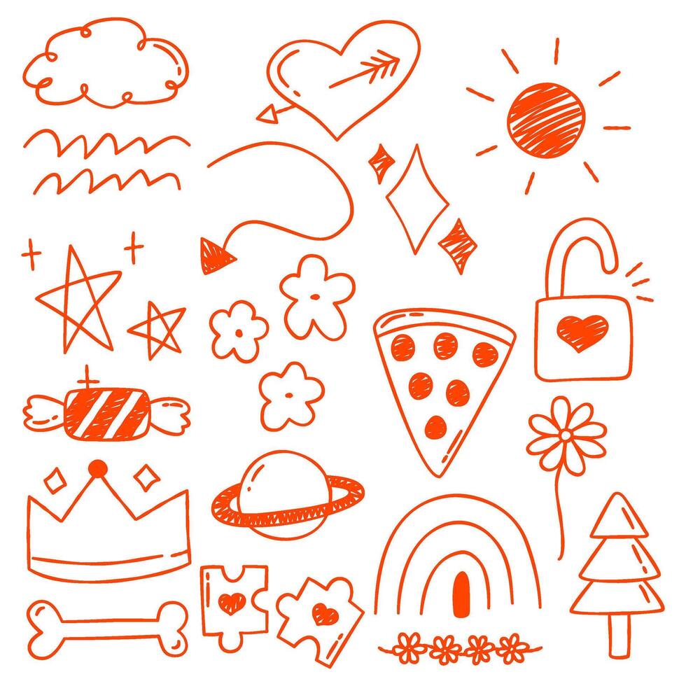 Handdrawn Doodle Elements Collection. . Cute Doodle Handdrawn Set. Playful Handdrawn Doodle Collection vector
