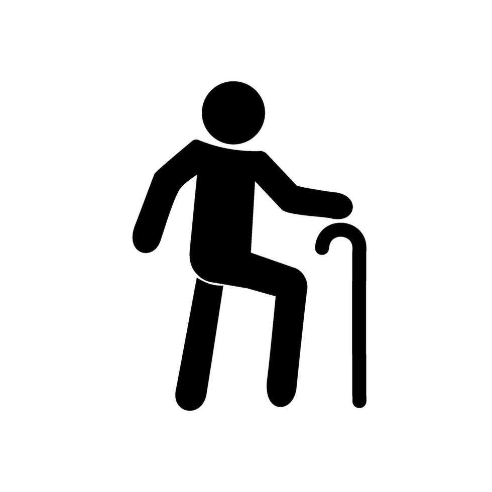 Elder person with cane on white background. vector