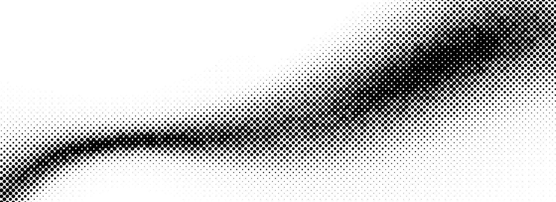 Black halftone wave background. Abstract grainy fluid texture. Dotted curved dot flow wallpaper. Gritty swoosh overlay element for poster, banner, brochure, flyer, leaflet, template. vector