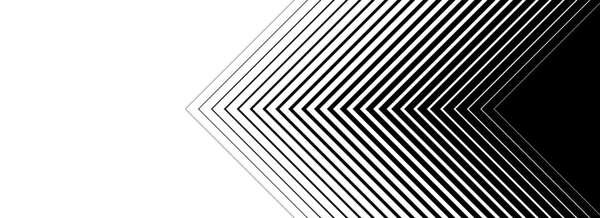 Black line arrow background. Repeated triangle gradation pattern backdrop. Fading halftone stripe gradient texture. Thin to thick speed lines concept for overlay, print, cover, banner, poster. vector