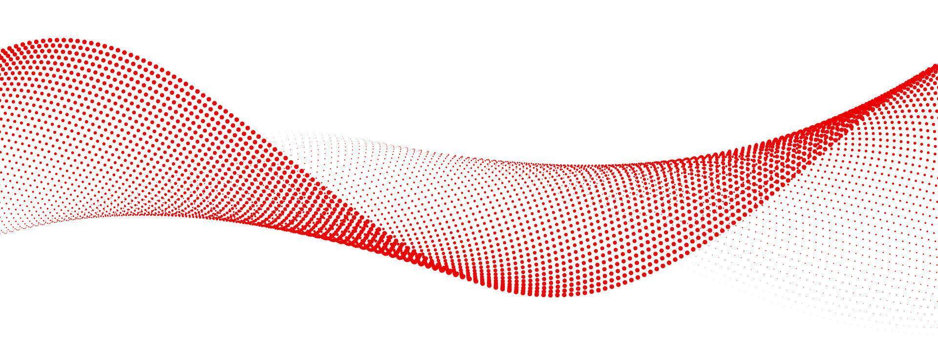 Red dot wave line pattern. Halftone undulate net background. Abstract flowing particle lattice wallpaper. Curved dash gradient element for poser, banner, presentation, booklet, brochure vector