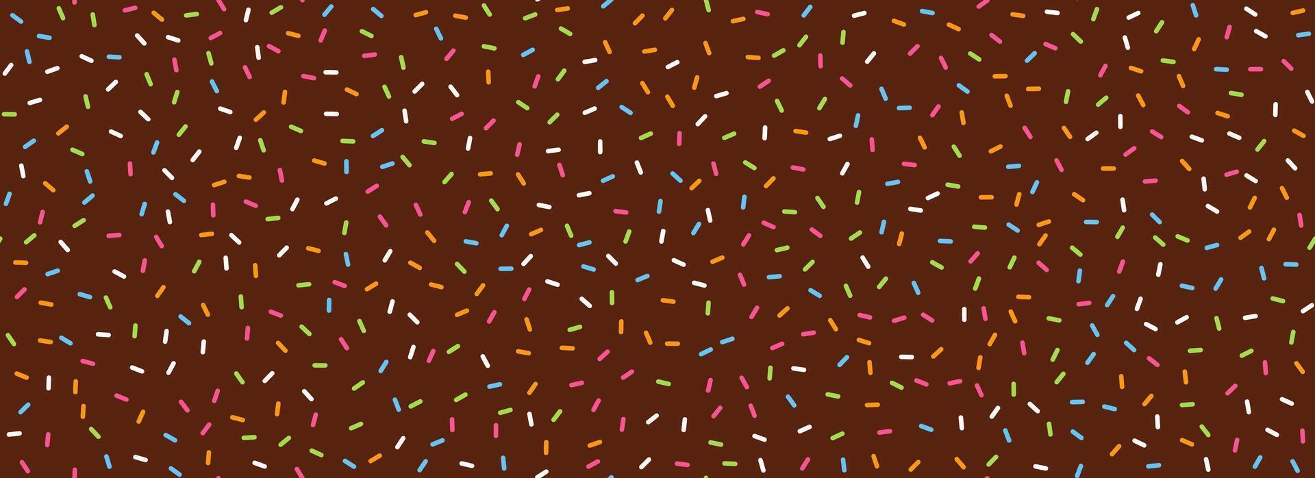Chocolate donut sprinkles seamless pattern. Colorful candy cream background. Cake glaze icing overlay for decorative banner, poster, template. Cupcake or ice cream topping texture. vector
