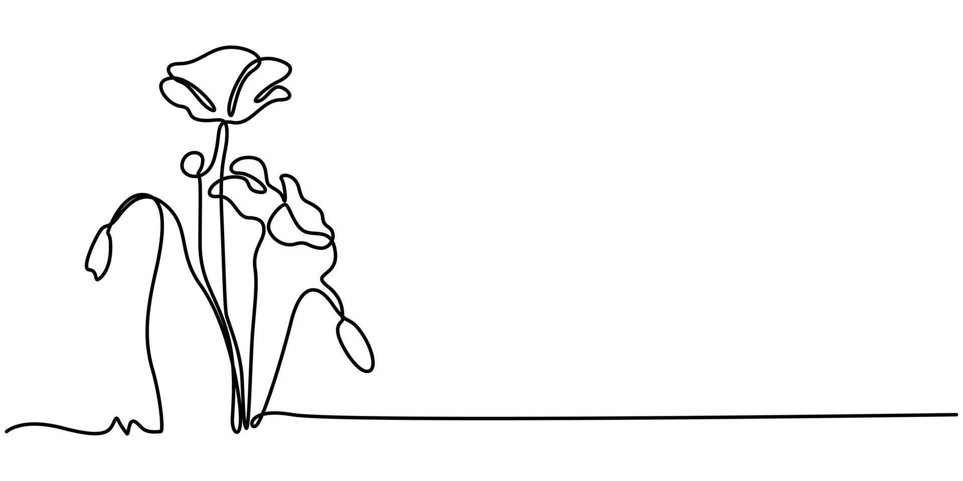 Flower floral leaf one line art one continuous line art flower minimal design poppy foliage floral element vector
