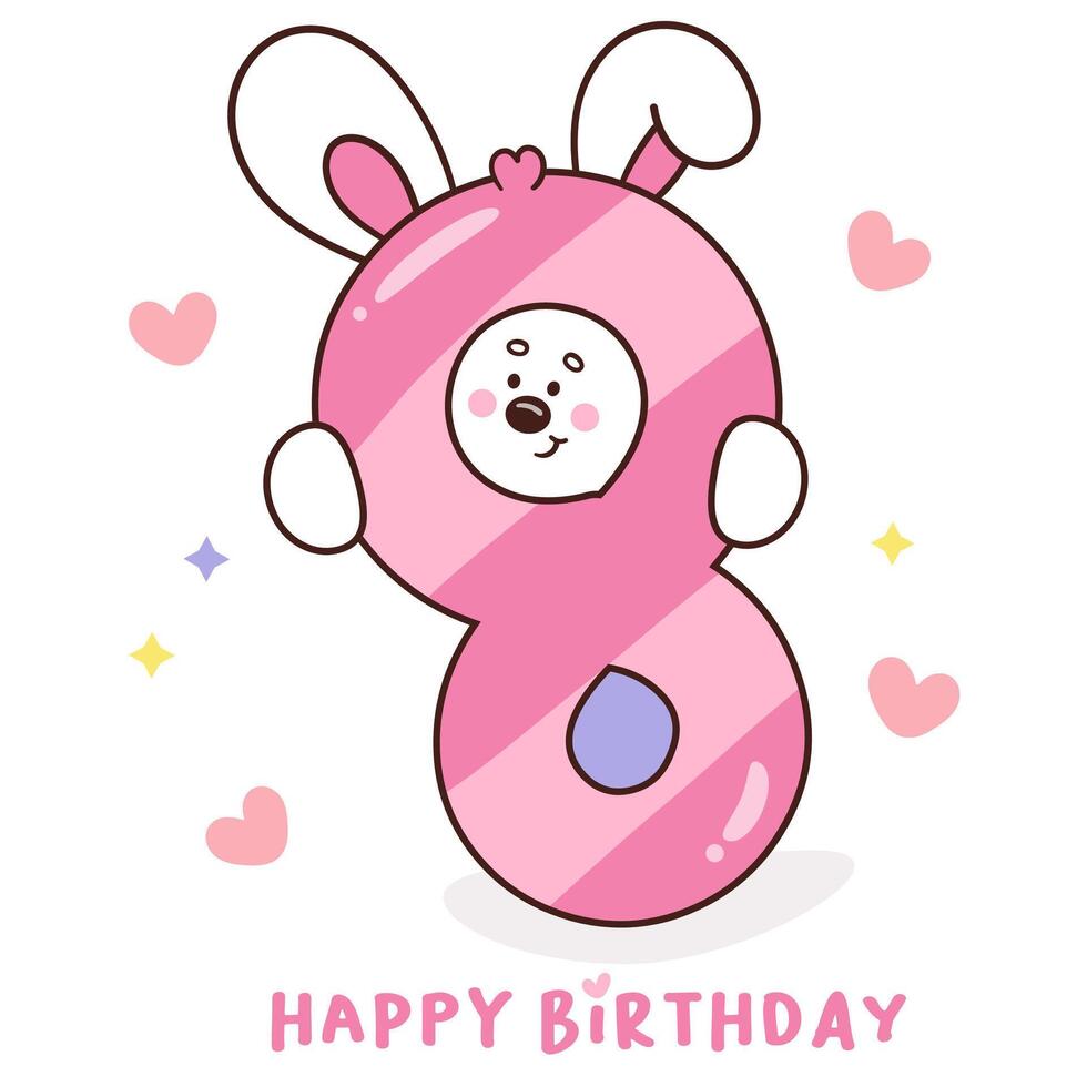 Cute bunny number 8 rabbit happy birthday party vector