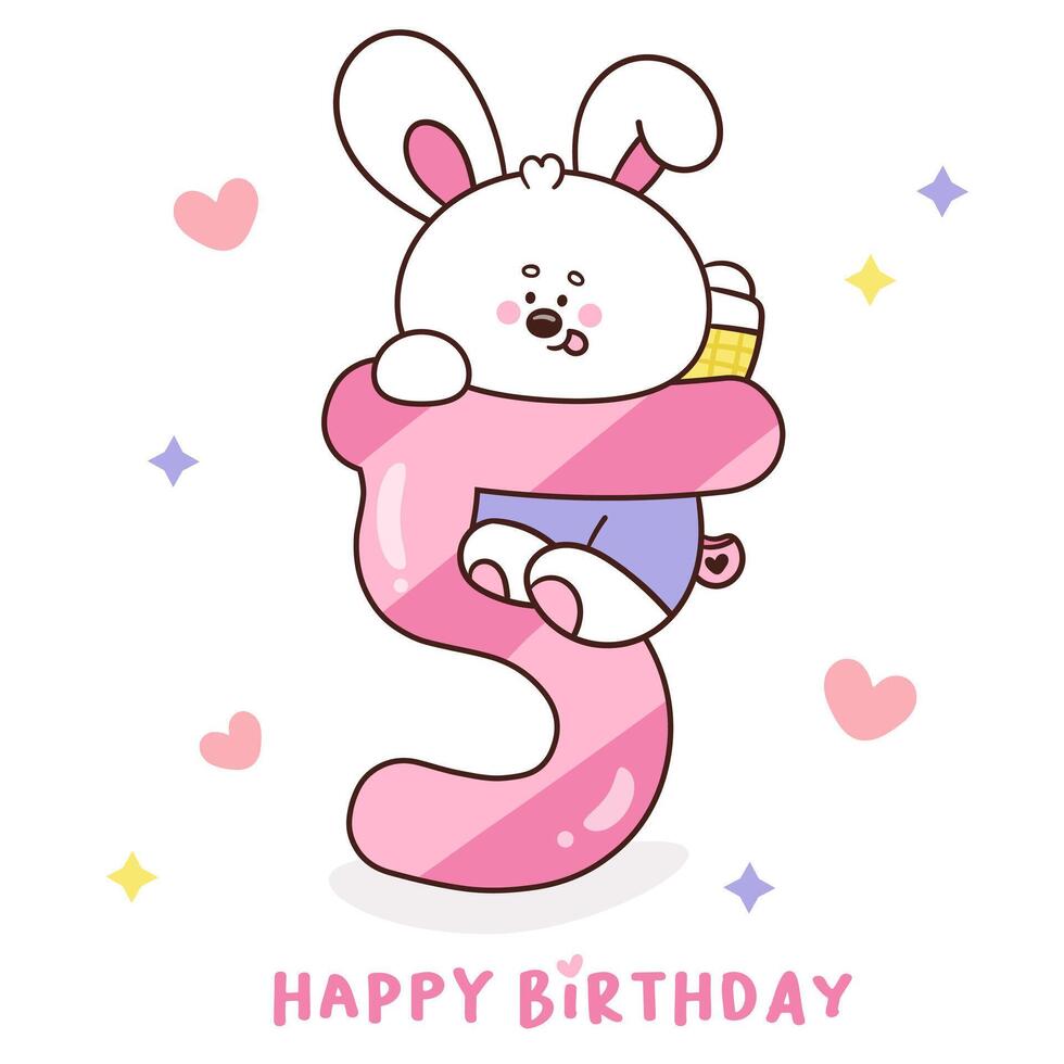 Cute bunny number 5 rabbit happy birthday party vector