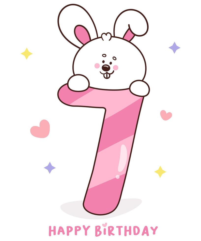 Cute bunny number 7 rabbit happy birthday party vector