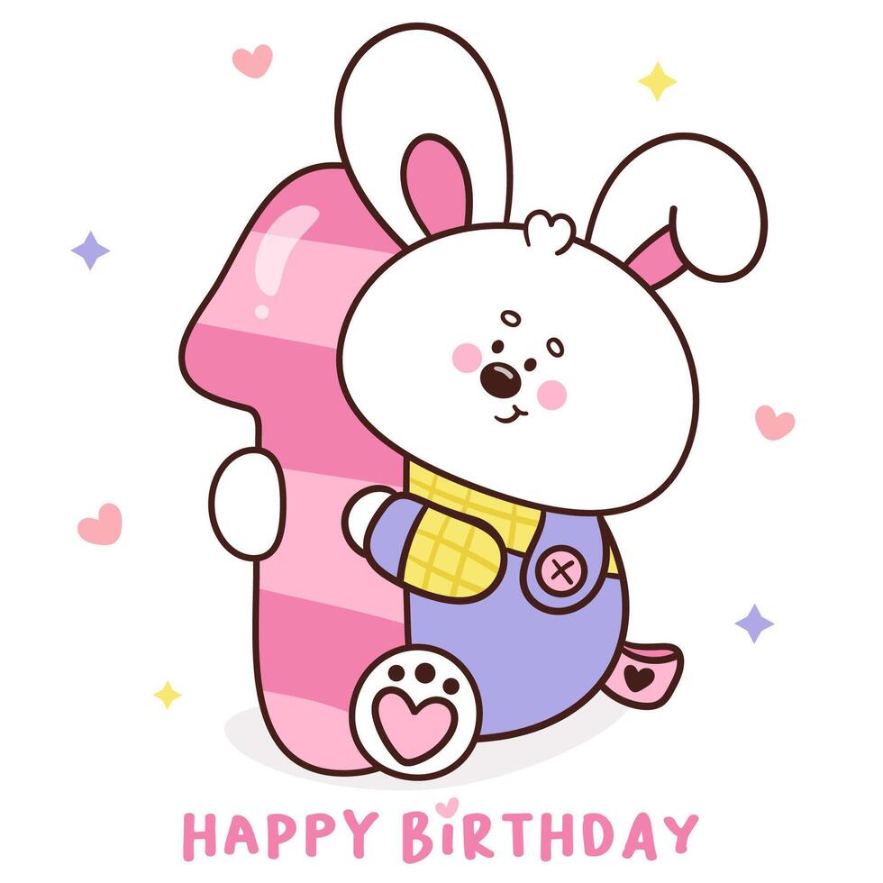 Cute bunny number 1 rabbit happy birthday party vector