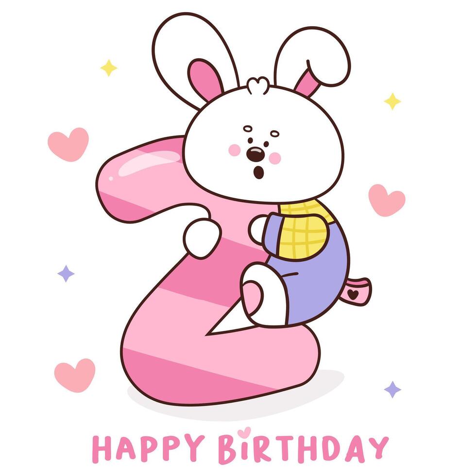 Cute bunny number 2 rabbit happy birthday party vector