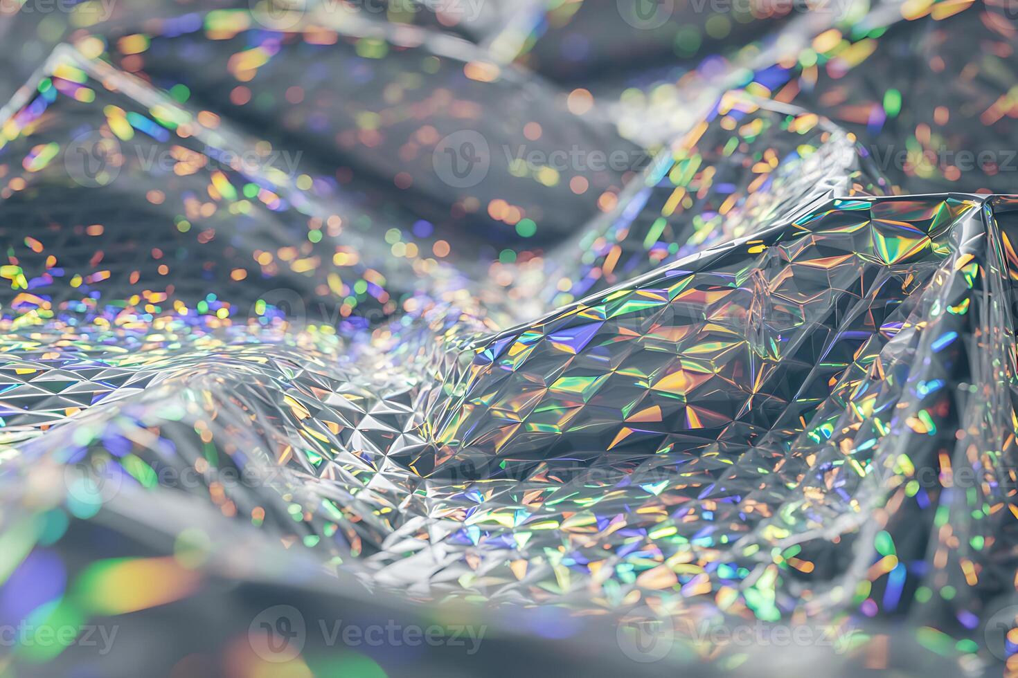 Iridescent surface with reflective prism effect casting vibrant lights photo