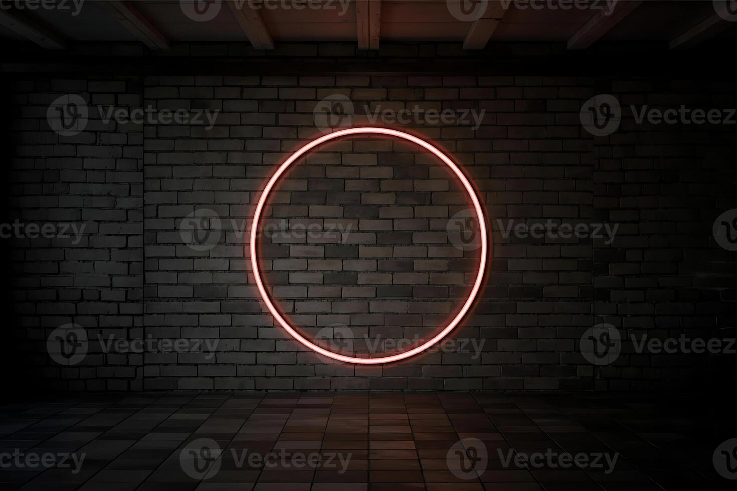 Minimalist illuminated circle on brick wall, creating a modern ambiance photo