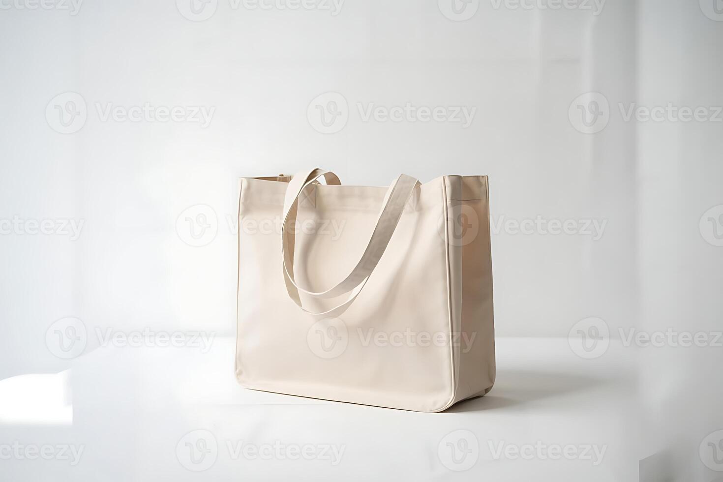 Elegant Cream-Colored Fabric Bag on a Minimalist White Surface for Mockup photo