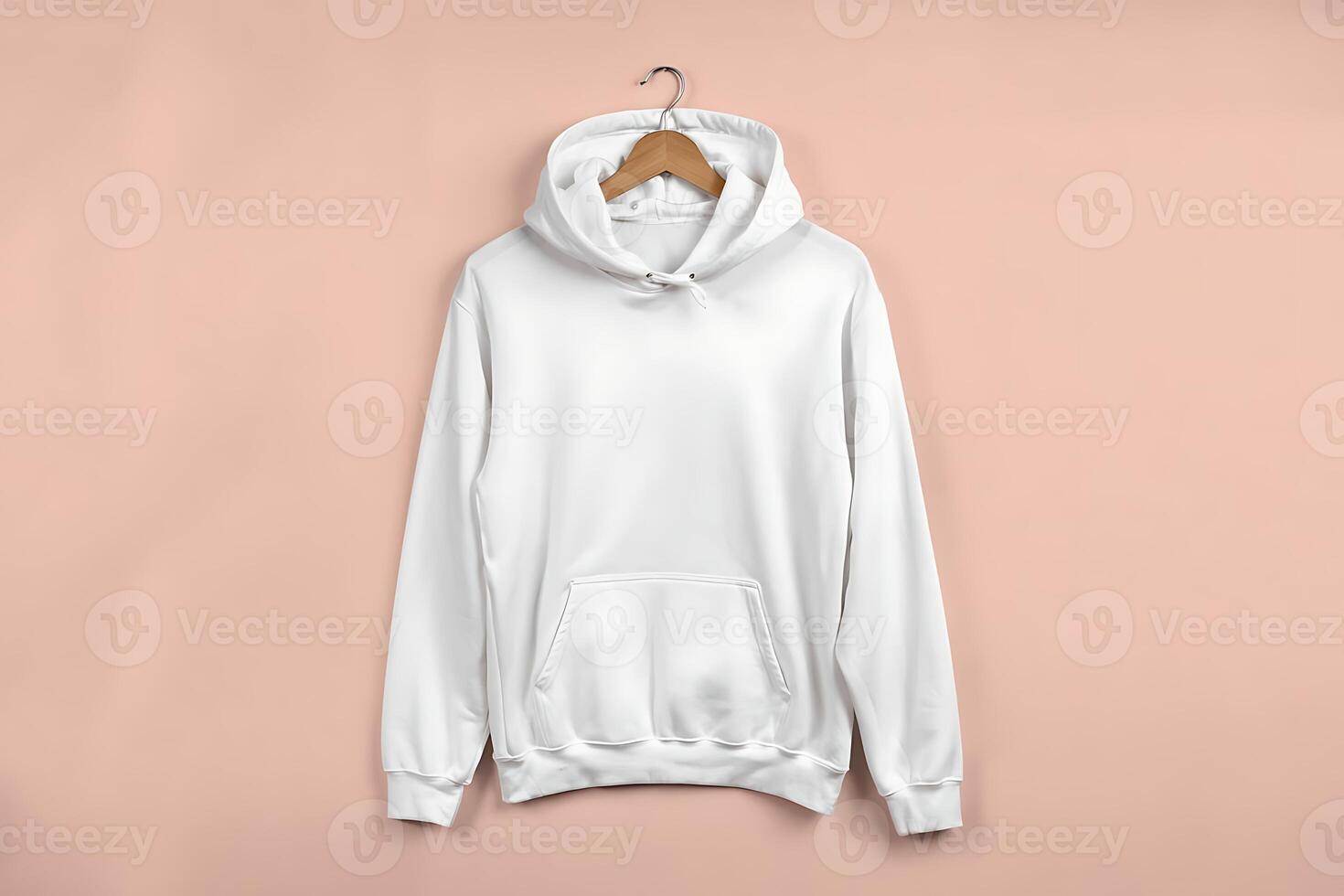 Crisp white hoodie mockup displayed against a subtle pastel background scene photo