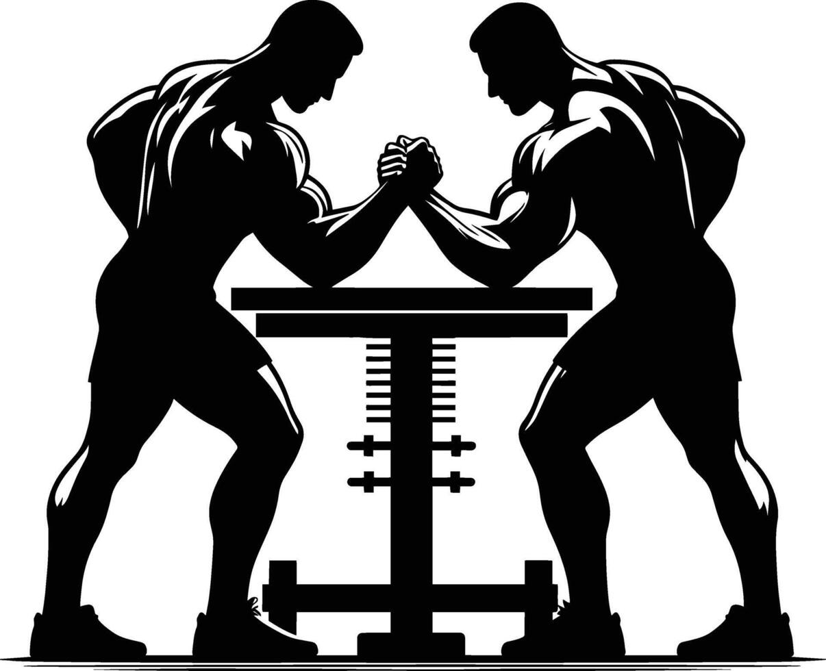 Two men are doing arm wrestling at a table vector