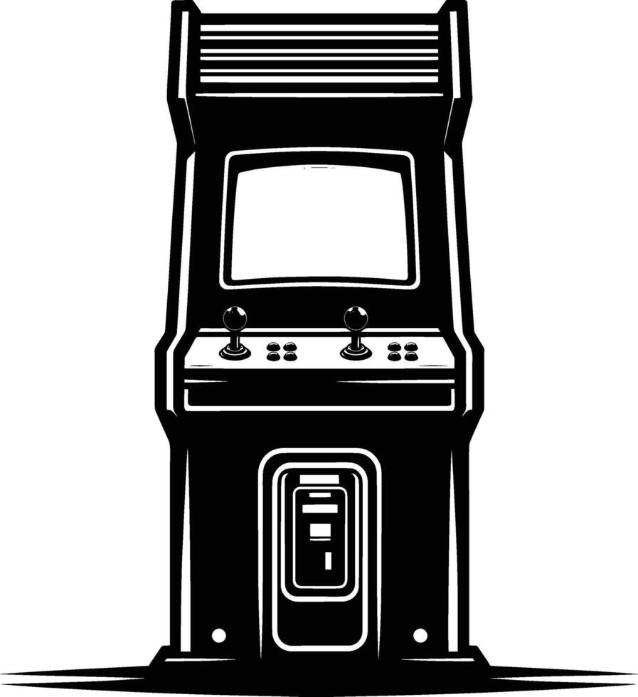 An arcade machine with a screen and a joystick vector