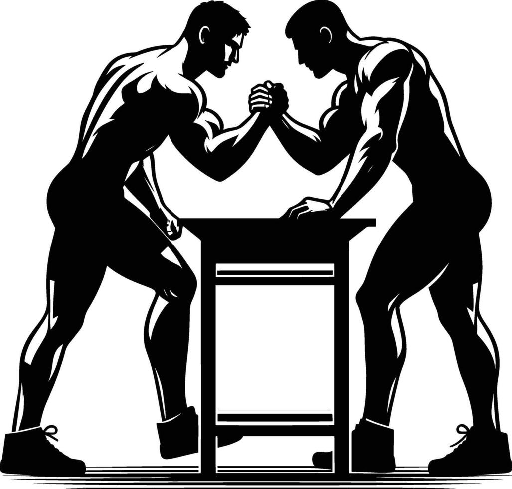 Two men are fighting over a table in silhouette vector