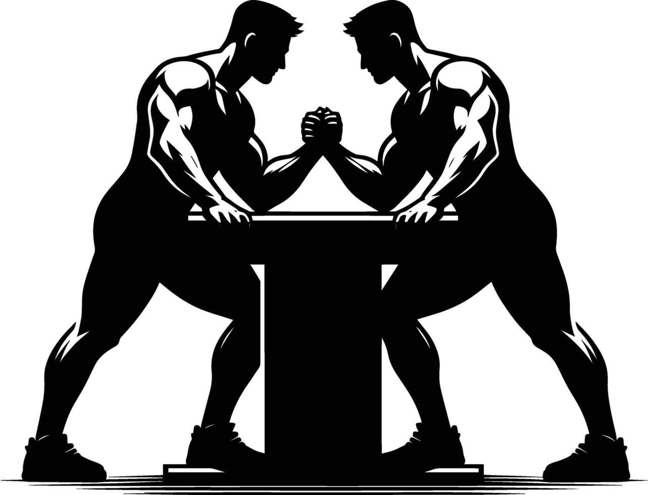 Two men arm wrestling in silhouette vector