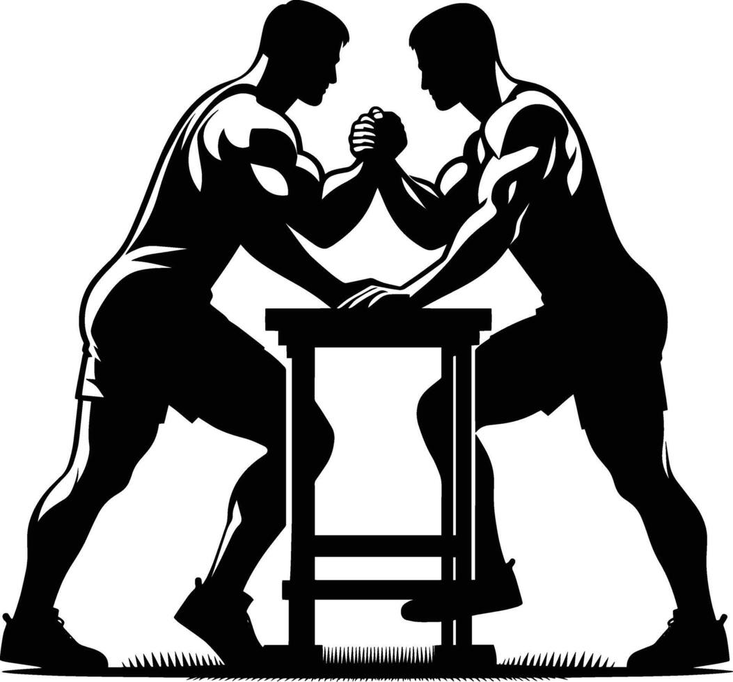 Two men arm wrestling at a table vector