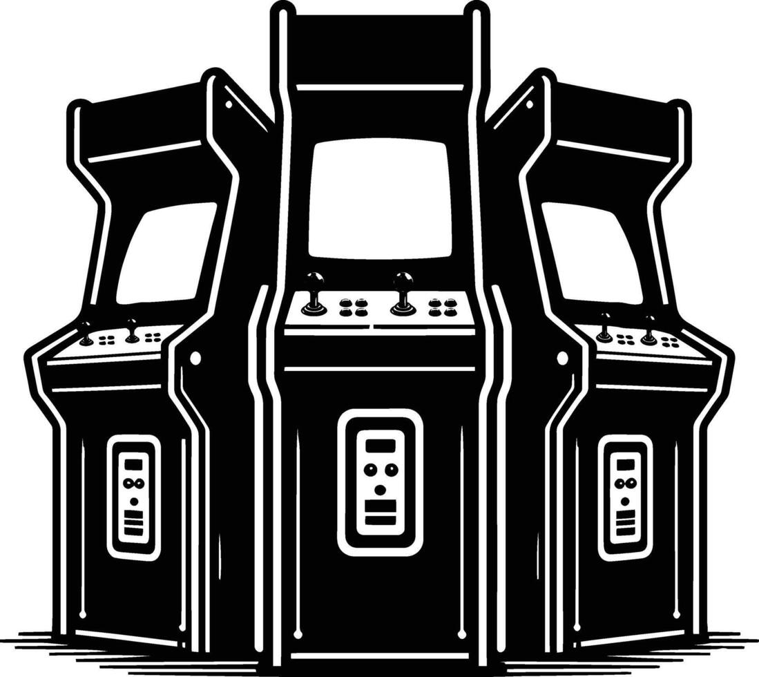 An arcade machine with three games on it vector