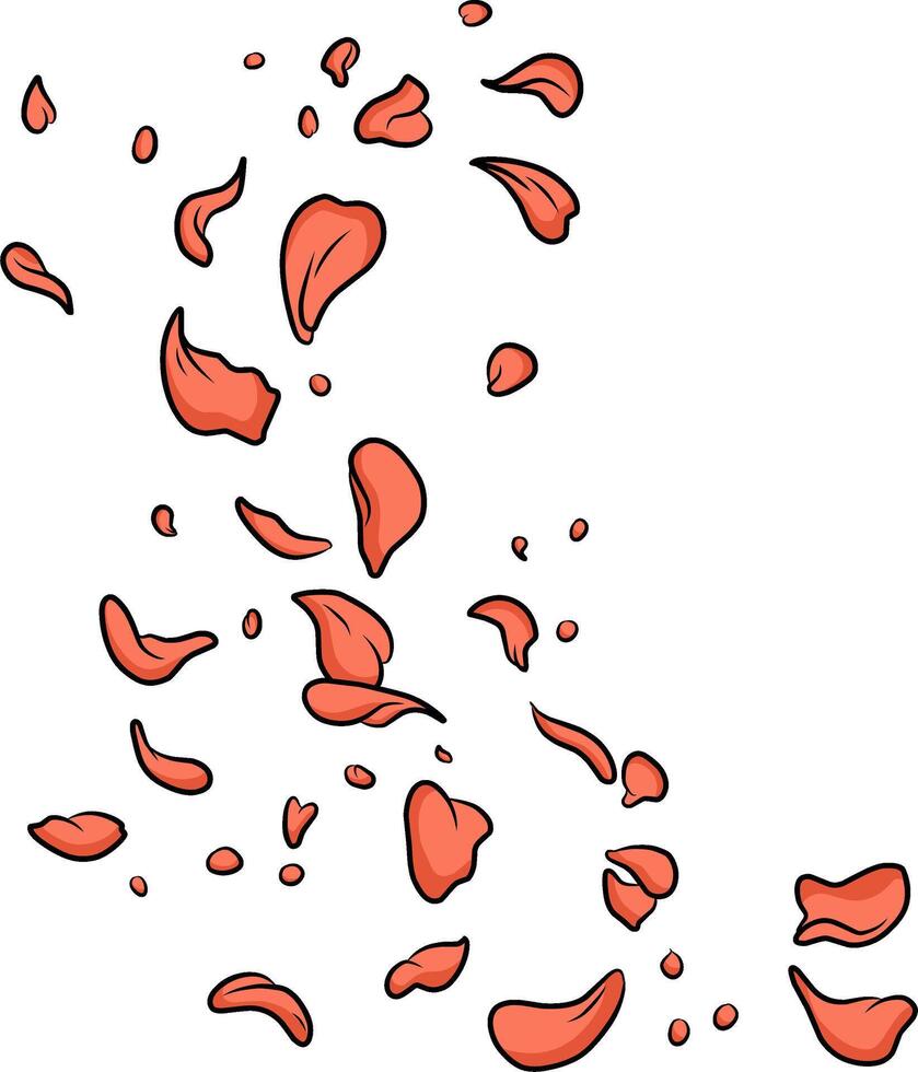Scattered reddish-orange petals or leaves gently descending. A calm and peaceful visual. vector