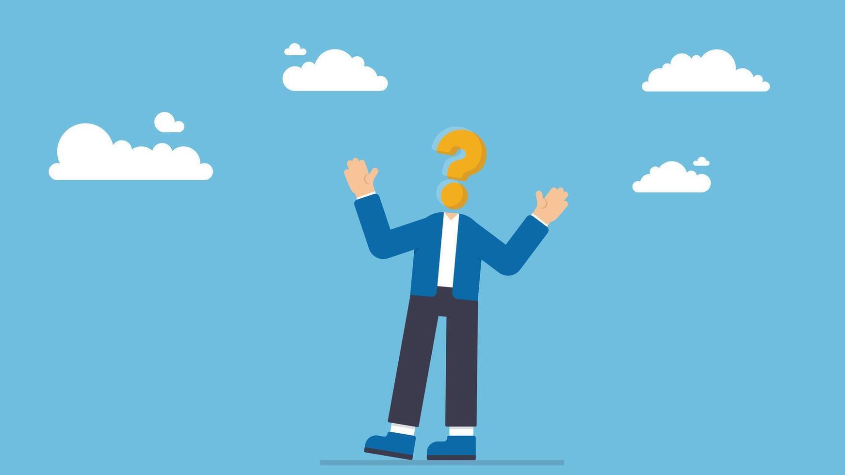 Anonymous businessman person, candidate or mention employee, who is this man, uncertainty, important person or unknown concept, anonymous businessman with question mark head unknown person vector