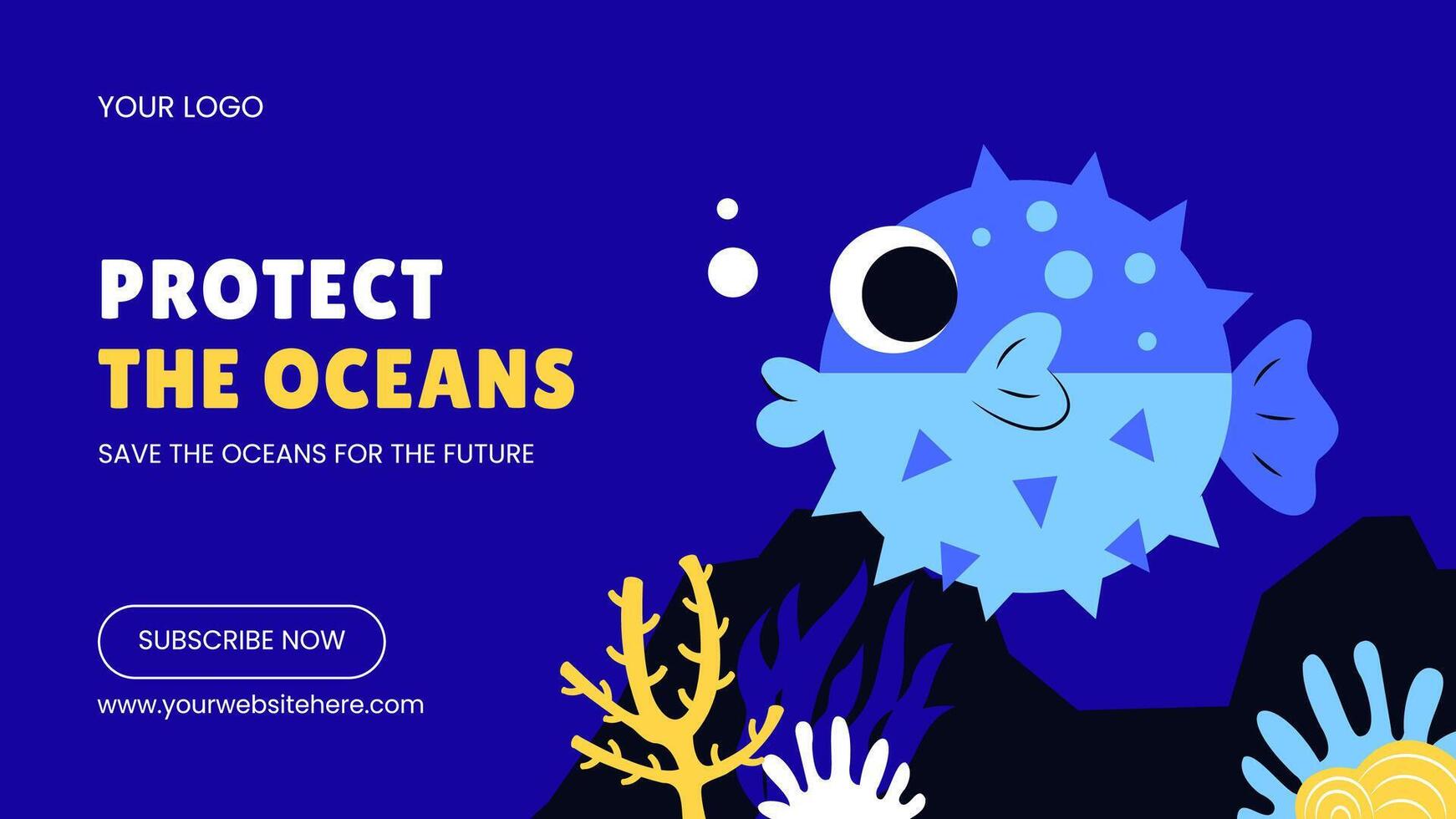 World Oceans Day Thumbnail Layout in Hand-Drawn Cartoon Style vector