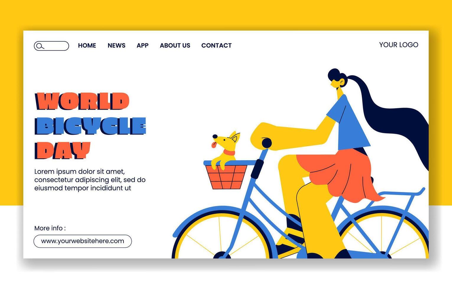 Minimalist Social Media Landing Page Design for World Bicycle Day with Flat Cartoon Drawing vector