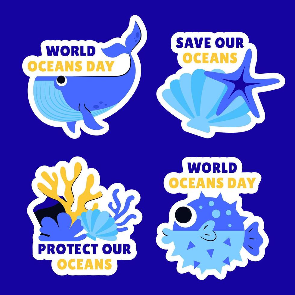 Cute Ocean Life Theme for World Oceans Day Social Label Design vector