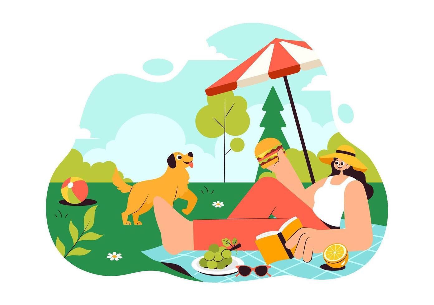 Flat Design of Family Eating Together in a Park Picnic Celebration vector