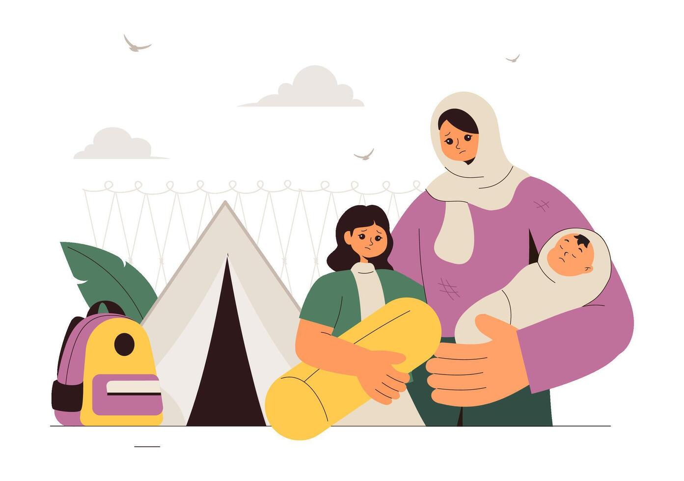 World Refugee Day Illustration with Migrant Family Seeking Shelter vector