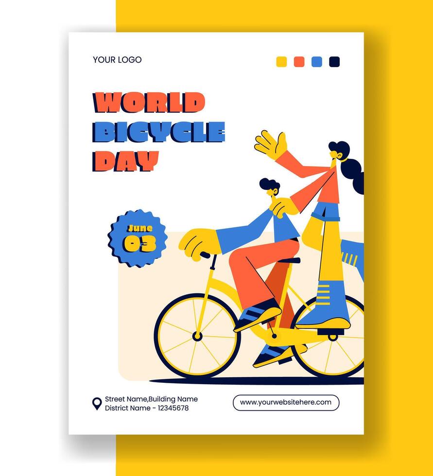 World Bicycle Day Vertical Poster Template with Cycling Theme in Flat Cartoon Style vector