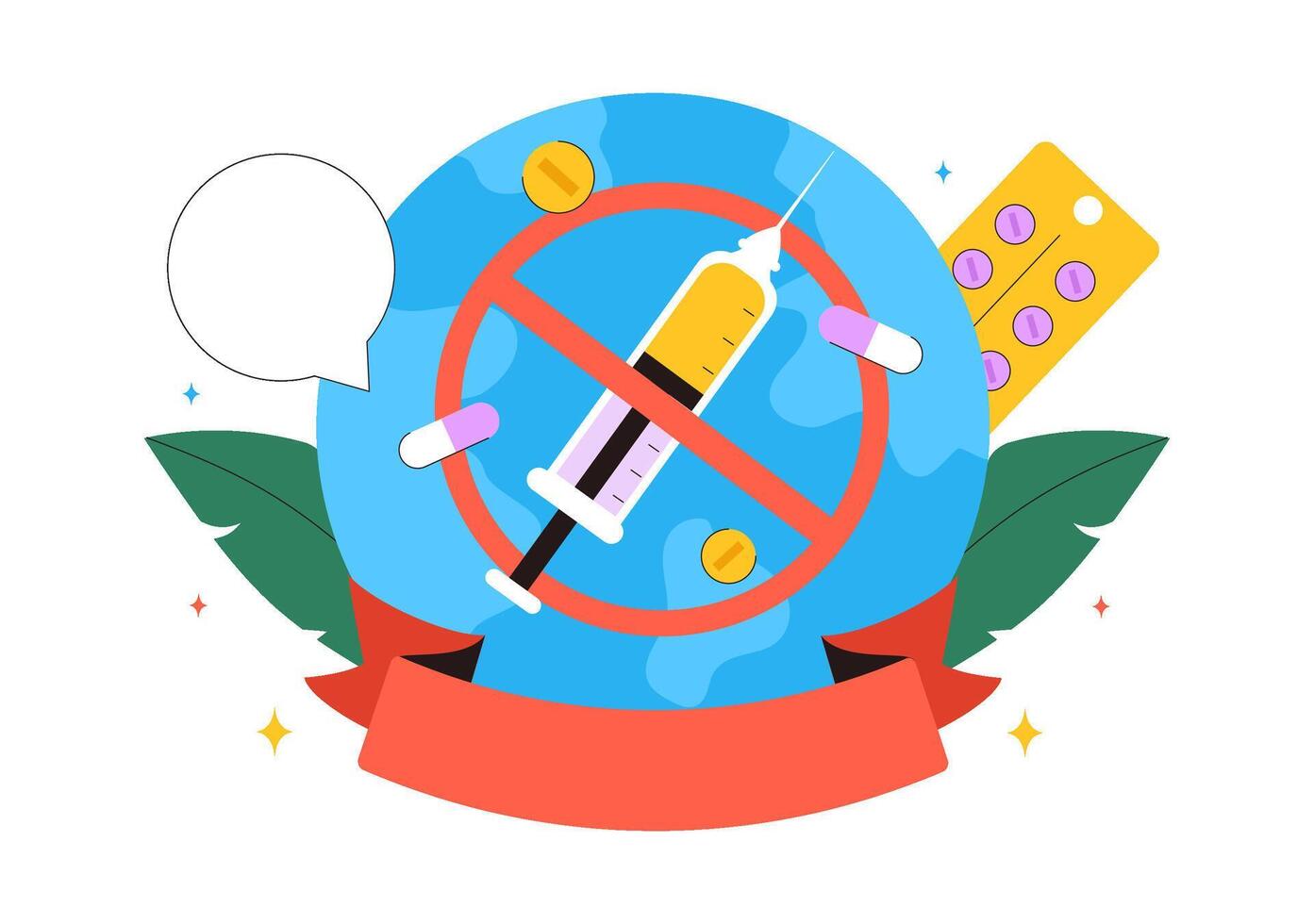 Say No to Drugs Campaign Poster in Flat Cartoon Background vector