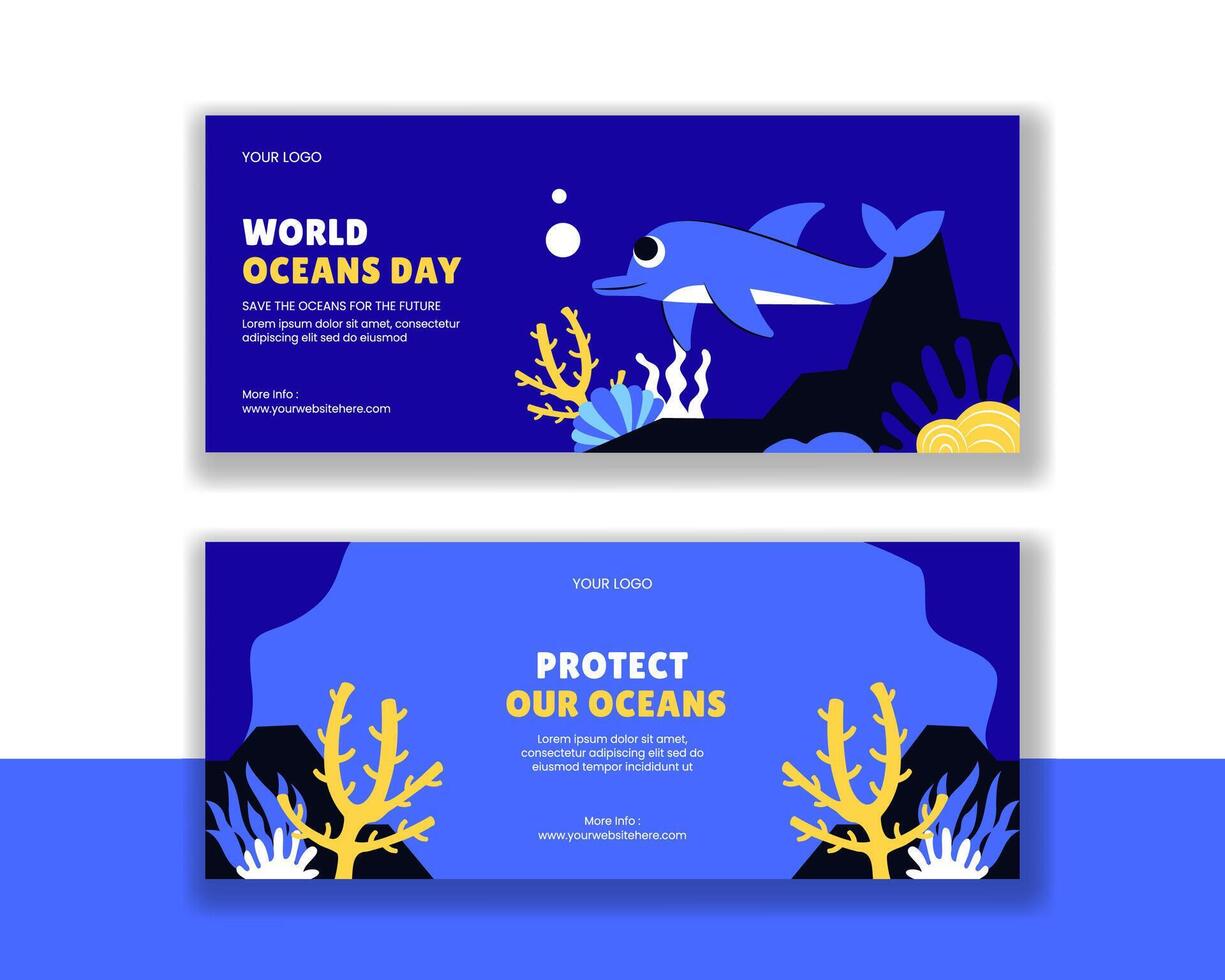 Flat Illustration for World Oceans Day Campaign on Social Media Horizontal Banner vector