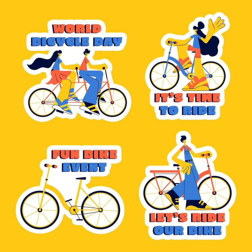 Template for World Bicycle Day Label Campaign with Flat and Playful Cartoon Style vector