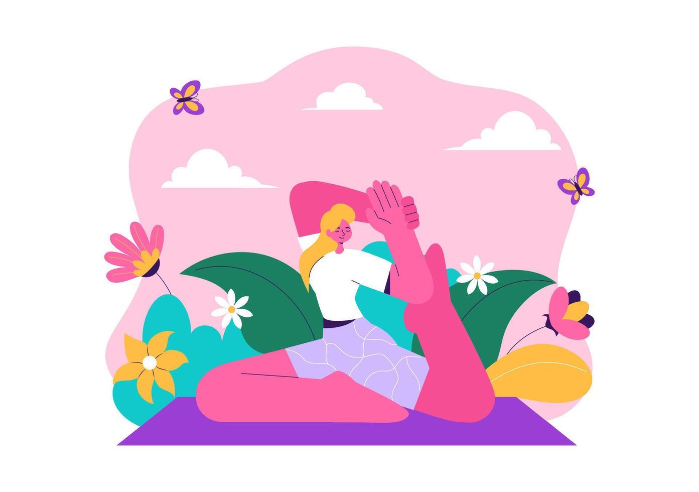 International Yoga Day with Woman Practicing Asanas in a Peaceful Setting vector