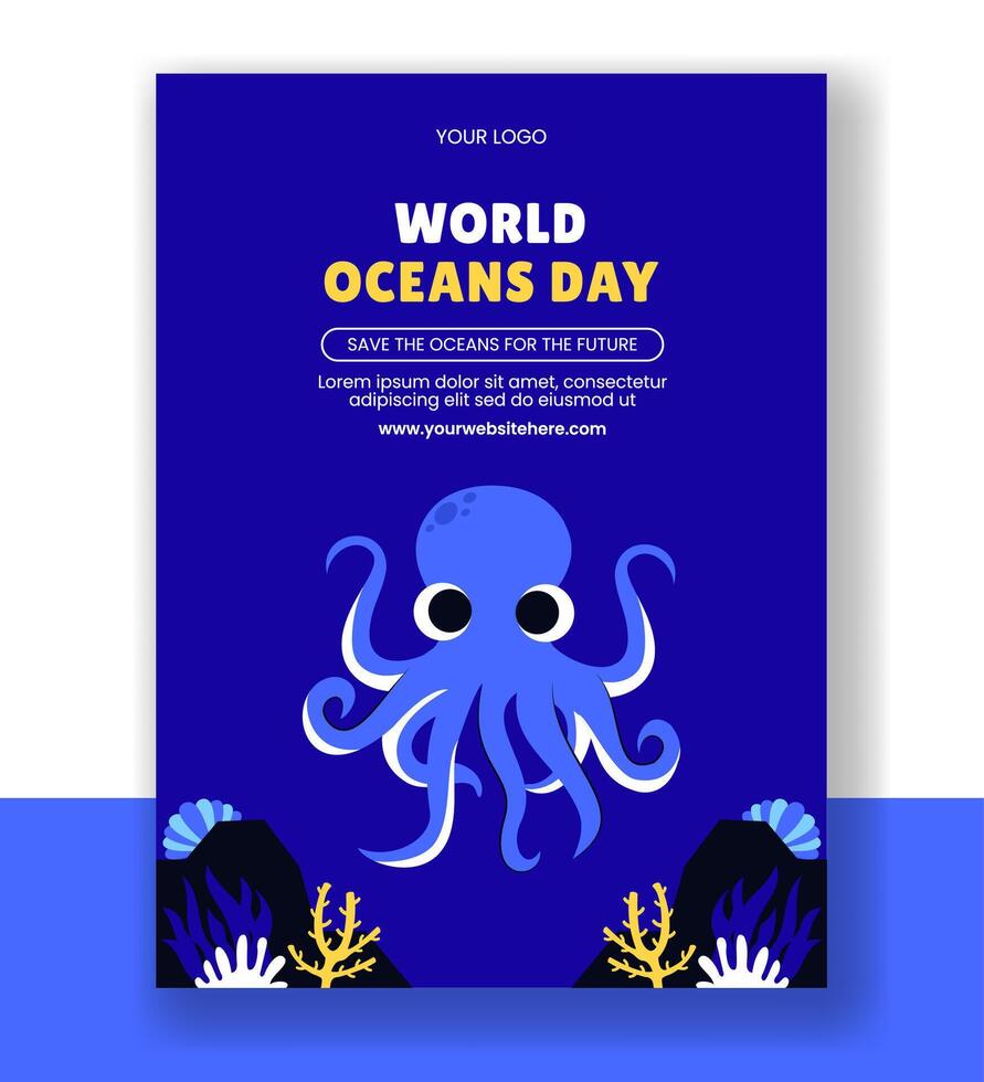 Template for Social Media Honoring World Oceans Day Vertical Poster vector